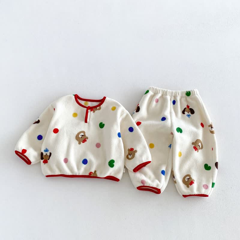 Baby Kleinkind - Loungewear- Set mit Tier/ Blume aus Plüsch, 2-teilig - Beige Punkt - 6-7J - image 1