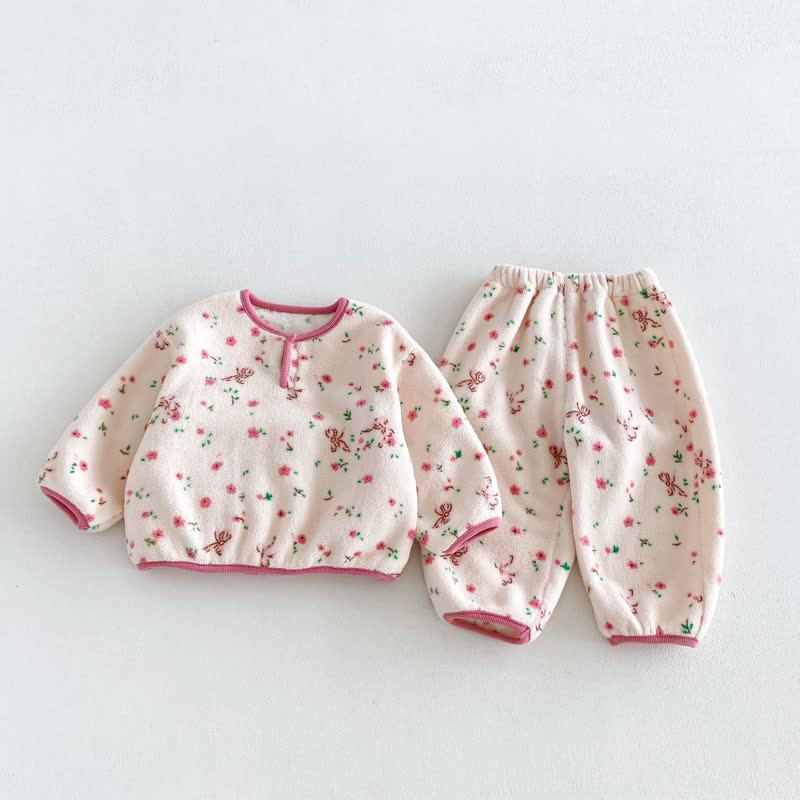 Baby Kleinkind - Loungewear- Set mit Tier/ Blume aus Plüsch, 2-teilig - Rosa Blume - 6-7J - image 3