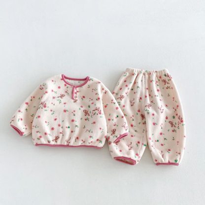 Baby Kleinkind - Loungewear- Set mit Tier/ Blume aus Plüsch, 2-teilig - Rosa Blume - 6-7J - image 3