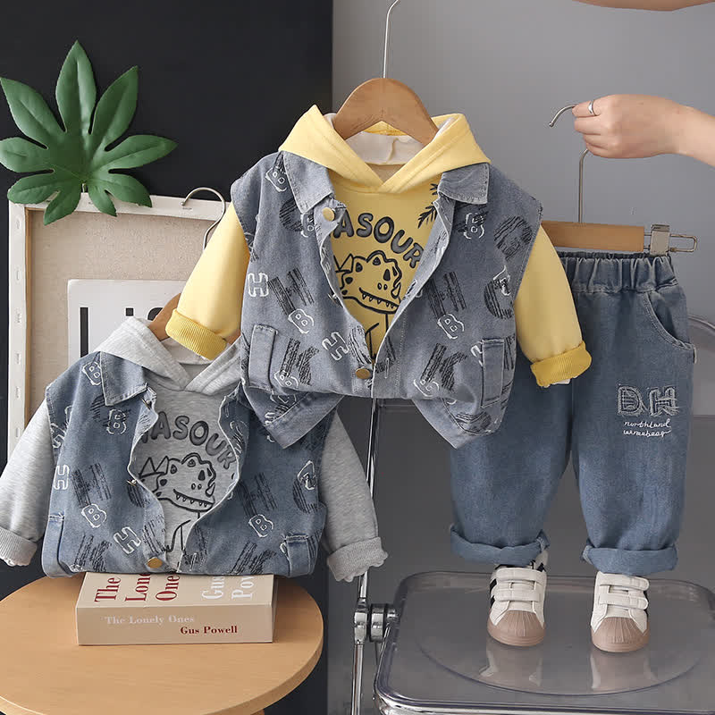 3-teiliges Set für Baby : Cartoon-Hoodie und Denim für Jungen - image 1