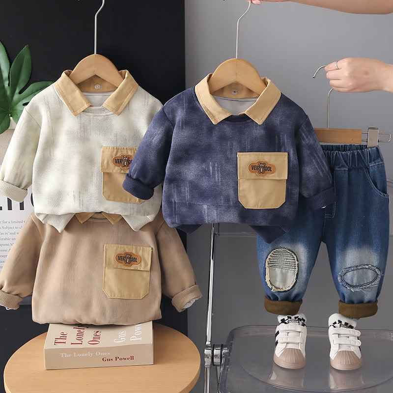 2-teiliges Set aus Vintage-Pullover mit Kragen und Jeans für Kleinkind und Baby - image 1