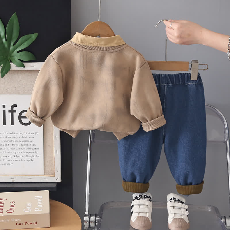2-teiliges Set aus Vintage-Pullover mit Kragen und Jeans für Kleinkind und Baby - image 5