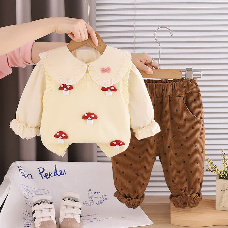 3-teiliges Set für Baby und Babys : Spitze und Hose mit Pilzmotiven - Beige - 4-5J - image 1
