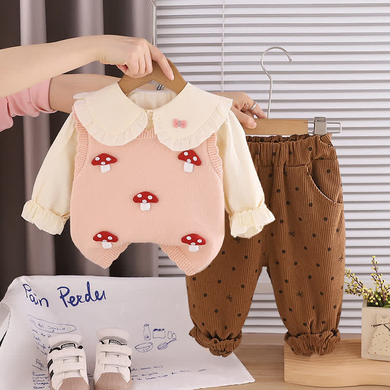 3-teiliges Set für Baby und Babys : Spitze und Hose mit Pilzmotiven - Rosa - 4-5J - image 2