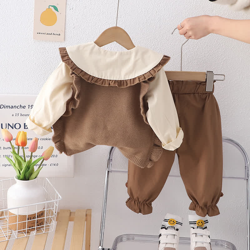 3-teiliges Set aus Blumen Stricken und Hose für Baby und Kleinkind - image 4