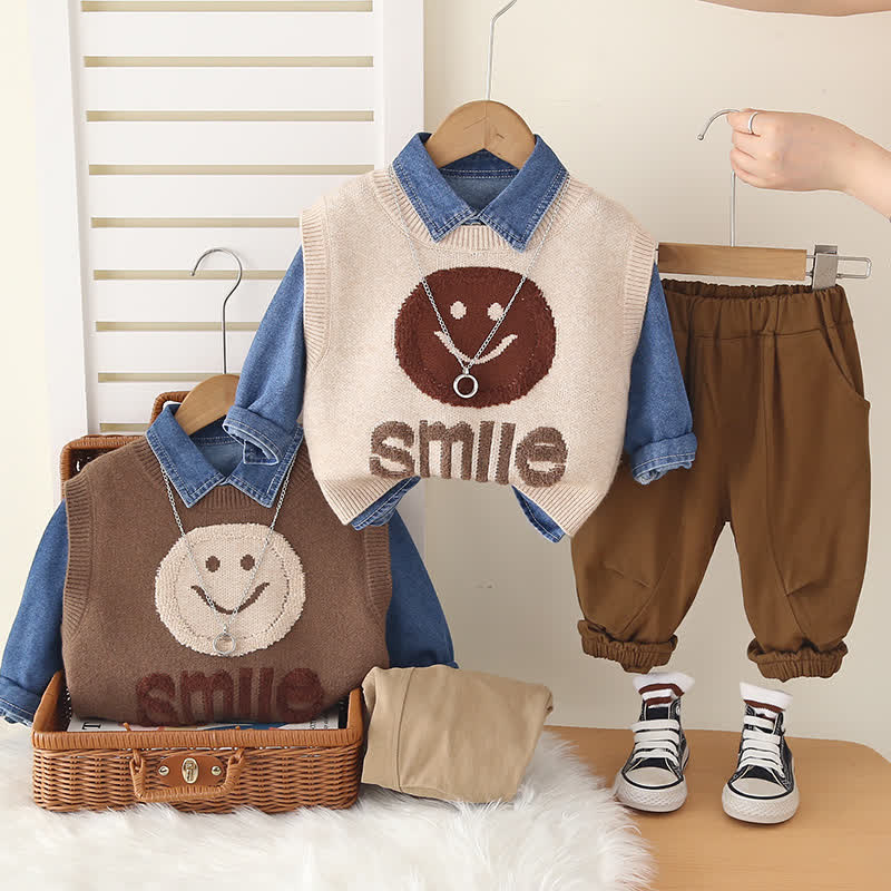 SMILE Kleinkind Baby Jungen Stricken und Jogginghose, 3-teiliges Set mit Smiley Gesicht - image 1