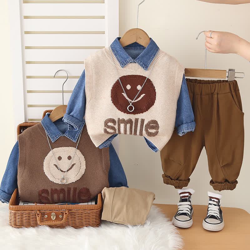 SMILE Kleinkind Baby Jungen Stricken und Jogginghose, 3-teiliges Set mit Smiley Gesicht - image 1