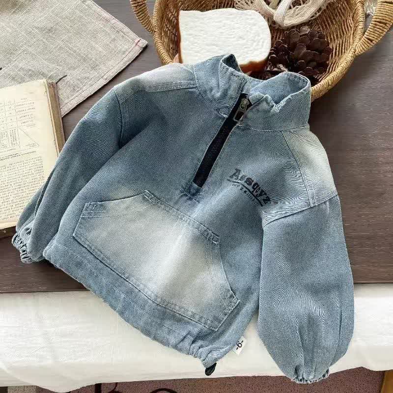 Zweiteiliges Set aus Blau Denim Spitze mit halbem Reißverschluss und Hose für Kleinkind ( Jungen) - image 3