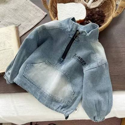 Zweiteiliges Set aus Blau Denim Spitze mit halbem Reißverschluss und Hose für Kleinkind ( Jungen) - image 3