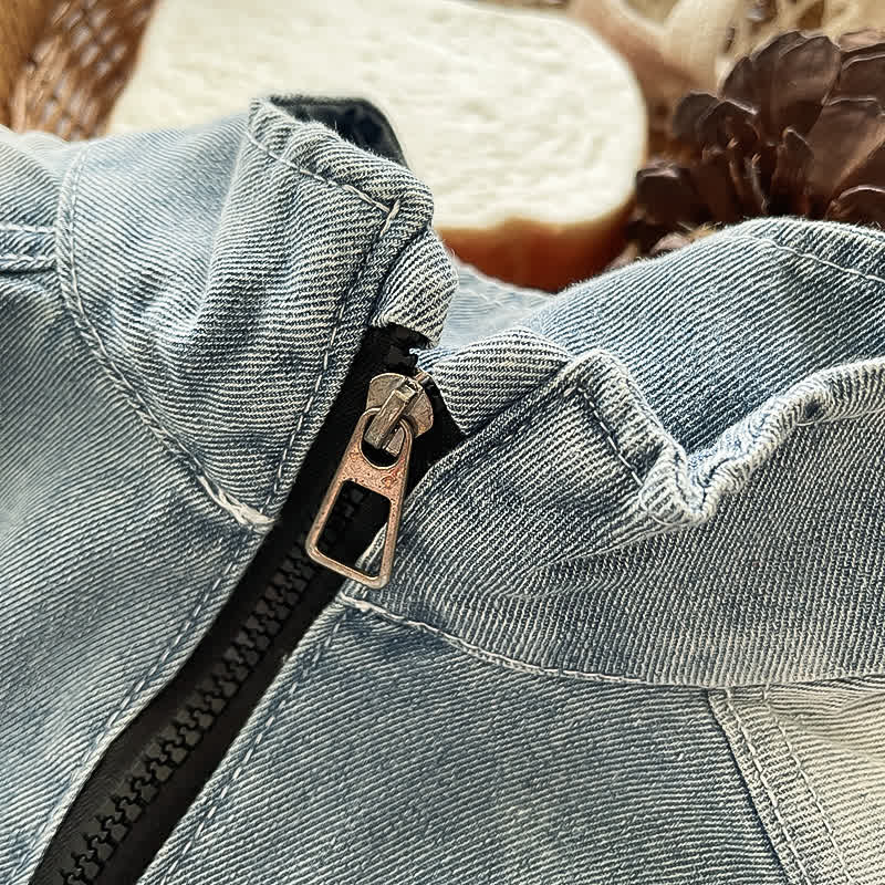 Zweiteiliges Set aus Blau Denim Spitze mit halbem Reißverschluss und Hose für Kleinkind ( Jungen) - image 4