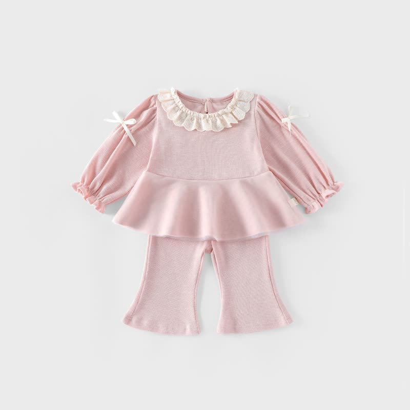 2-teiliges Set für Baby und Kleinkind : Spitze mit Schleife und Hose . - Rosa - 4-5J - image 2