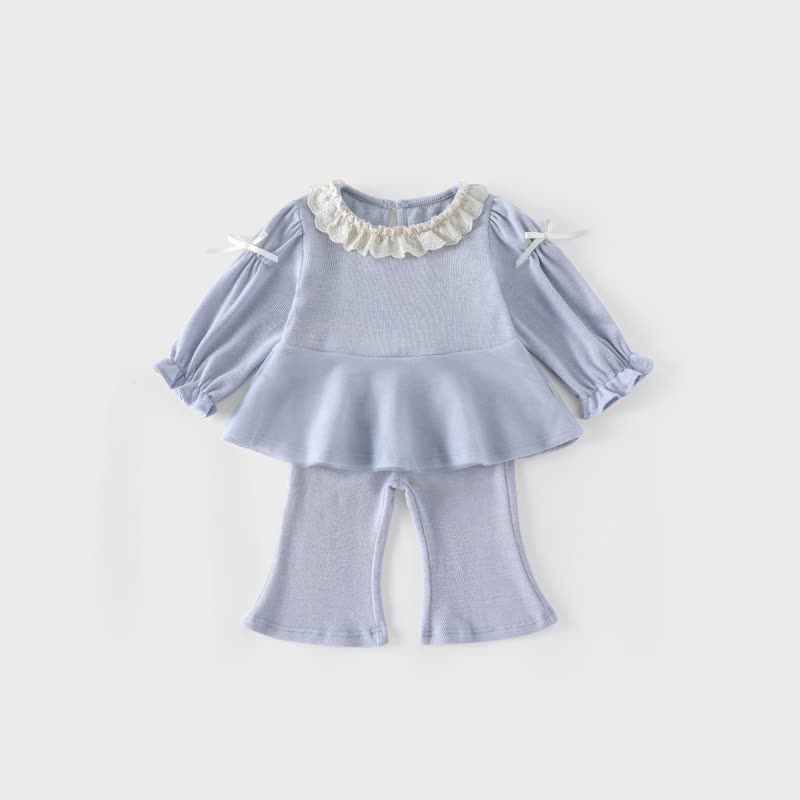 2-teiliges Set für Baby und Kleinkind : Spitze mit Schleife und Hose . - Blau - 4-5J - image 3