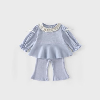 2-teiliges Set für Baby und Kleinkind : Spitze mit Schleife und Hose . - Blau - 4-5J - image 3