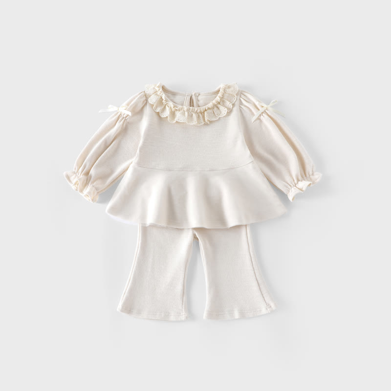 2-teiliges Set für Baby und Kleinkind : Spitze mit Schleife und Hose . - Beige - 4-5J - image 4