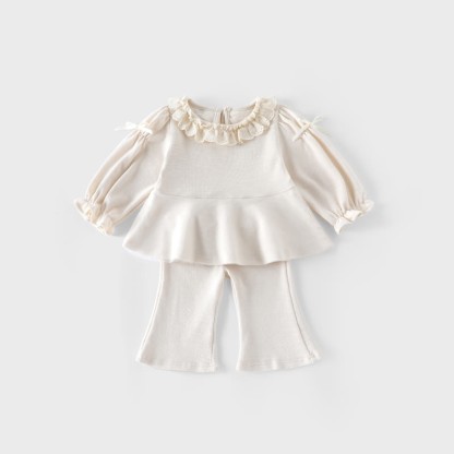 2-teiliges Set für Baby und Kleinkind : Spitze mit Schleife und Hose . - Beige - 4-5J - image 4