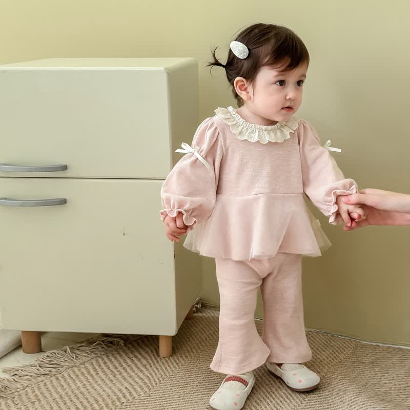 2-teiliges Set für Baby und Kleinkind : Spitze mit Schleife und Hose . - image 1