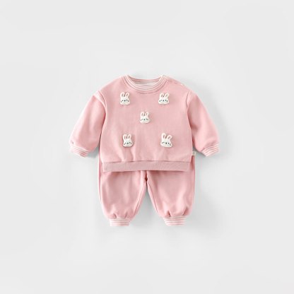 2-teiliges Set aus Sweatshirt und Jogginghose mit Streifen und Streifenbesatz für Baby und Kleinkind - Rosa - 4-5J - image 2