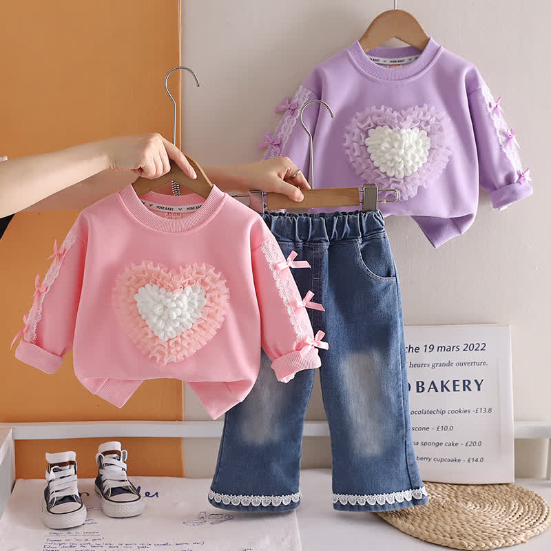 2-teiliges Set für Baby und Babys : Tüll Sweatshirt mit Herz und Denim - image 1