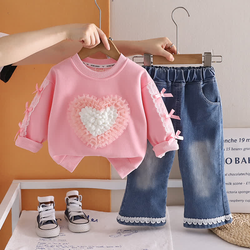 2-teiliges Set für Baby und Babys : Tüll Sweatshirt mit Herz und Denim - Rosa - 4-5J - image 2