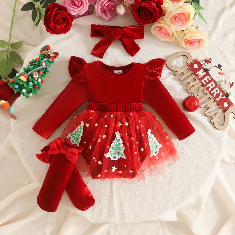 Samt Kleid für Baby mit Stirnband und Socken - Roter Baum - 12-18M - image 5