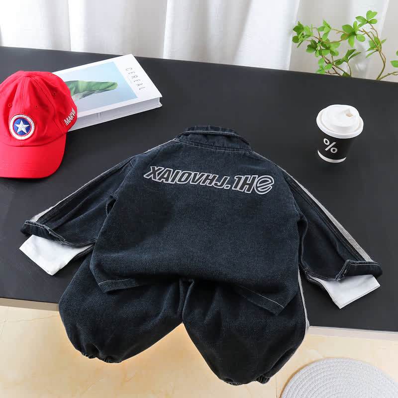 3-teiliges Denim Set für Baby und Jungen mit Streifenbesatz - image 4