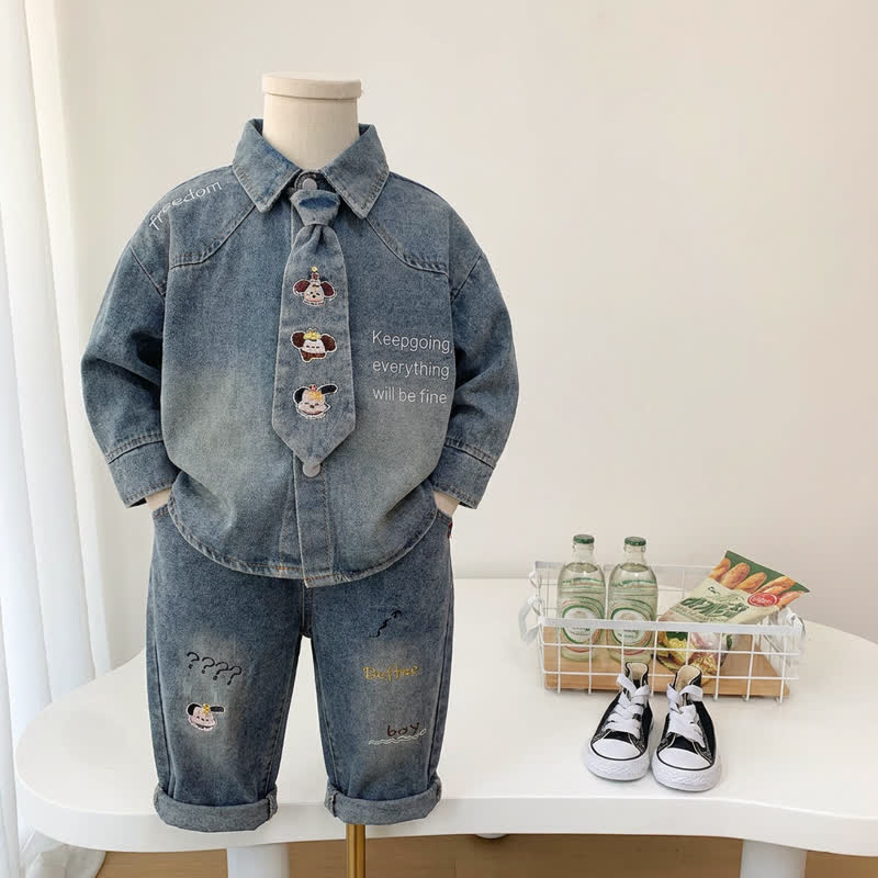 KEEP GOING EVERYTHING WILL BE FINE! 2-teiliges Set aus Denim und Krawatte für Kleinkind (Baby ). - image 1