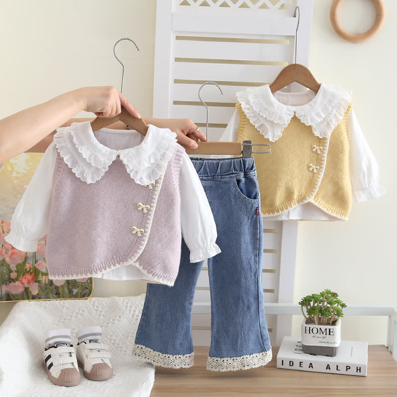 3-teiliges Stricken Set für Kleinkind und Baby , Mädchen mit Schleife - image 1