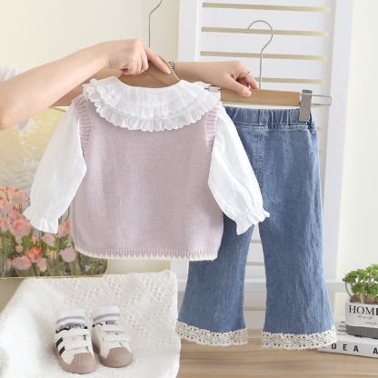 3-teiliges Stricken Set für Kleinkind und Baby , Mädchen mit Schleife - image 4