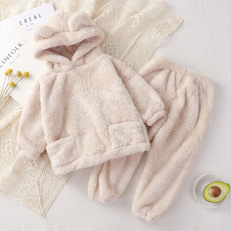 Baby Kleinkind - Vlies Loungewear- Set mit Bärenohren und Kapuze, 2-teilig - Beige - 4-5J - image 2