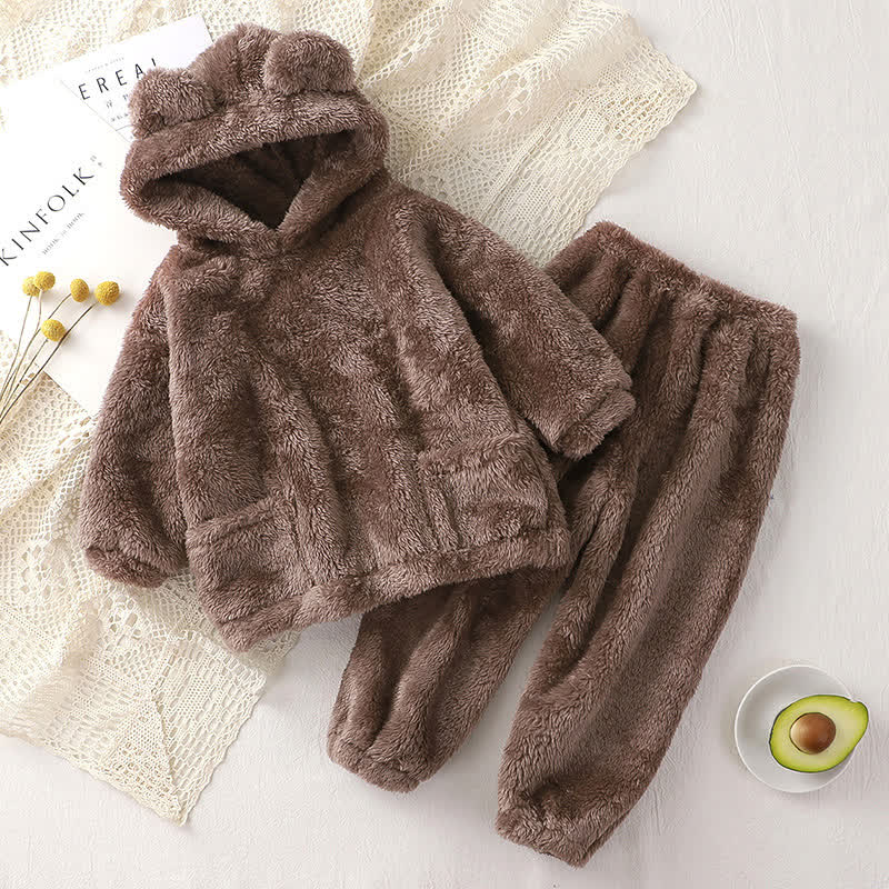 Baby Kleinkind - Vlies Loungewear- Set mit Bärenohren und Kapuze, 2-teilig - Braun - 4-5J - image 6