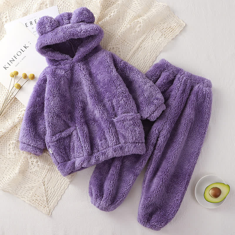 Baby Kleinkind - Vlies Loungewear- Set mit Bärenohren und Kapuze, 2-teilig - Lila - 4-5J - image 4