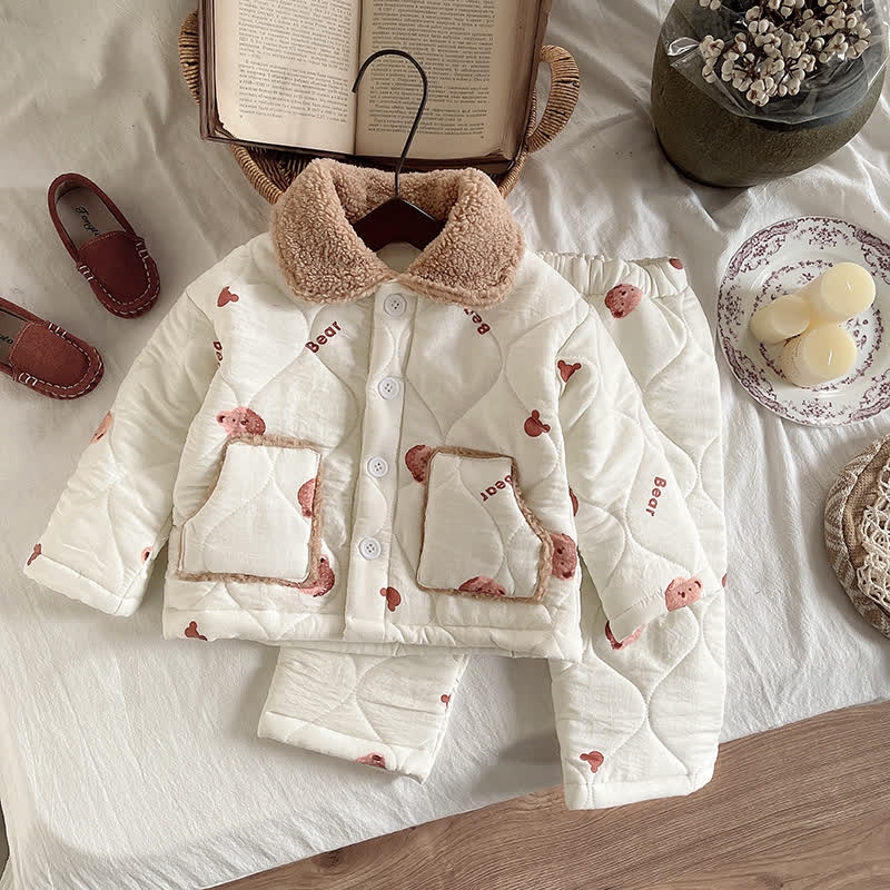 Kleinkind Baby Bär Gesteppt Vlies -Kragen-Pyjama- Set , 2-teilig - Weiß - 4-5J - image 4