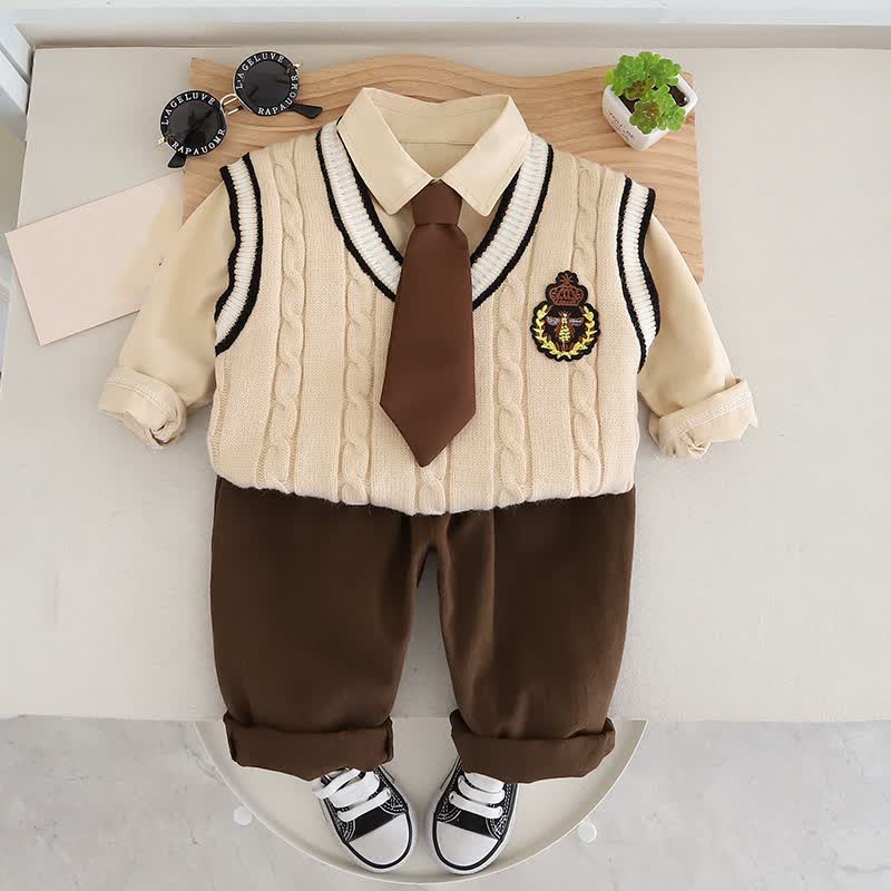 3-teiliges Set aus Baby -Hemd und Weste für Kleinkind - Beige Hose - 4-5J - image 2