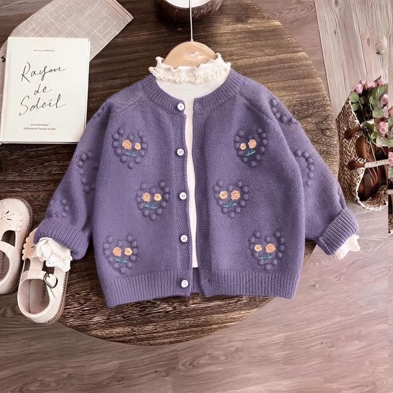 Lila Strickjacke mit Herz und Blume für Kleinkind - image 2