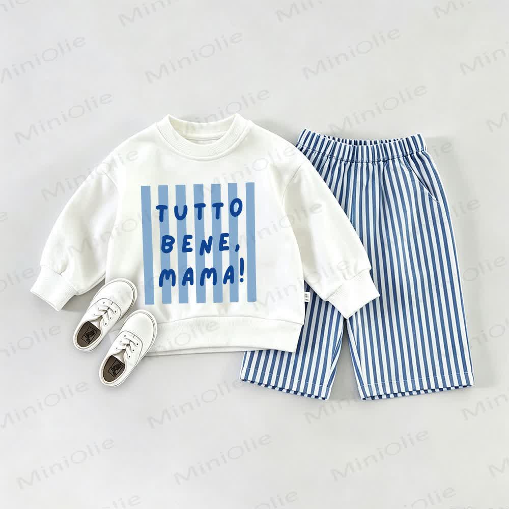 TUTTO BENE, MAMA! Baby Sweatshirt und Streifen Hose im Set - Weiß & Blau - 2-3J - image 1