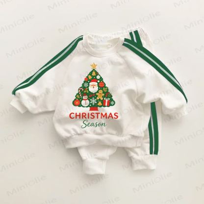 CHRISTMAS SEASON Baby Kleinkind Weihnachten Grün Streifen 2-teiliges Set - Weiß & Grün - 3-5J - image 1