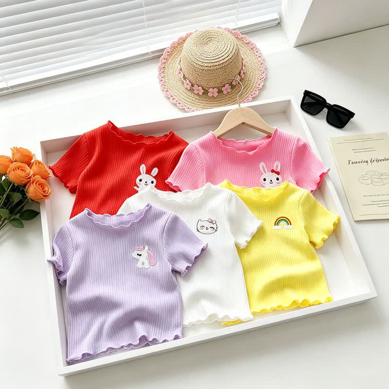 Kleinkind Baby Mädchen-T-Shirt mit Gerippt , Tier und Rüschenbesatz - image 1