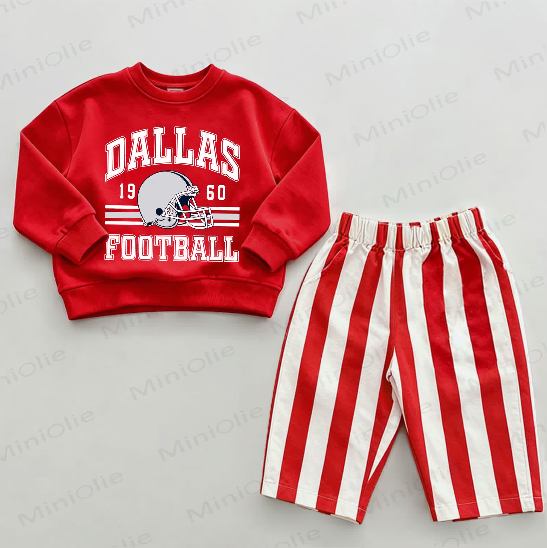 DALLAS FOOTBALL Baby -Footballhelm- Sweatshirt und Streifen Hose 2-teiliges Set - Weiß & Rot - 2-3J - image 1