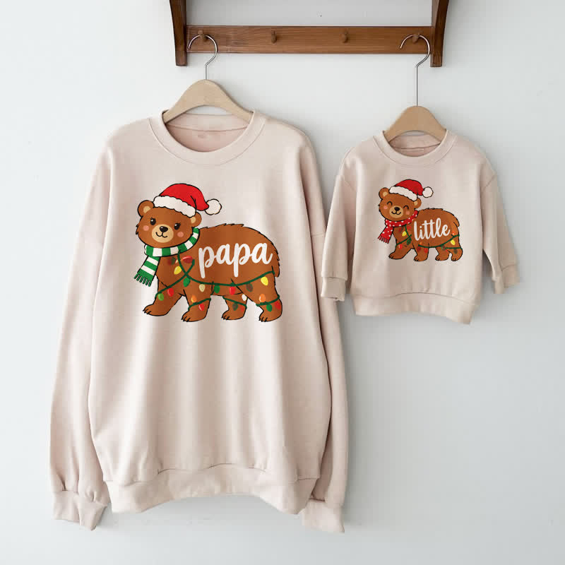 PAPA/ MAMA/ LITTLE Weihnachten Daddy/ Mommy und ich ich Bär - Beige - PAPA Sweatshirt: XL - image 1