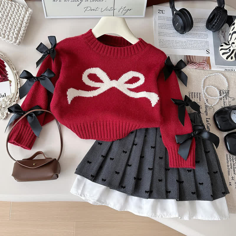2-teiliges Set für Kleinkind : Pullover mit Schleife und Rock - Rot - 7-8J - image 1