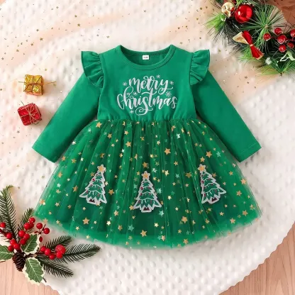 MERRY CHRISTMAS Baby Kleinkind Kleid mit Sternenmuster - Grün - 4-5J - image 2