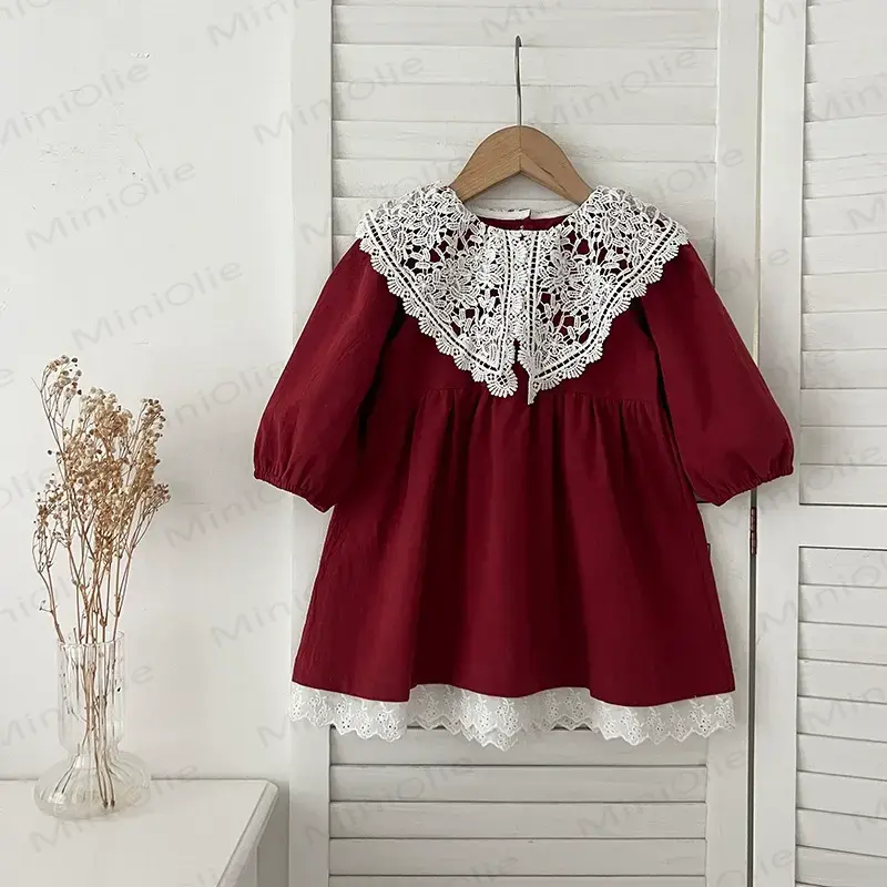 Weihnachten für Kleinkind Mädchen mit Kragen und langen Ärmeln - Rot - 6-7J - image 1