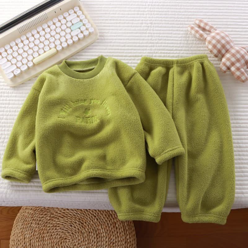 Zweiteiliger Pyjama Set aus kuscheligem Sherpa Vlies für Kleinkind ( Spitze und Hose) - Grün - 10-11J - image 1