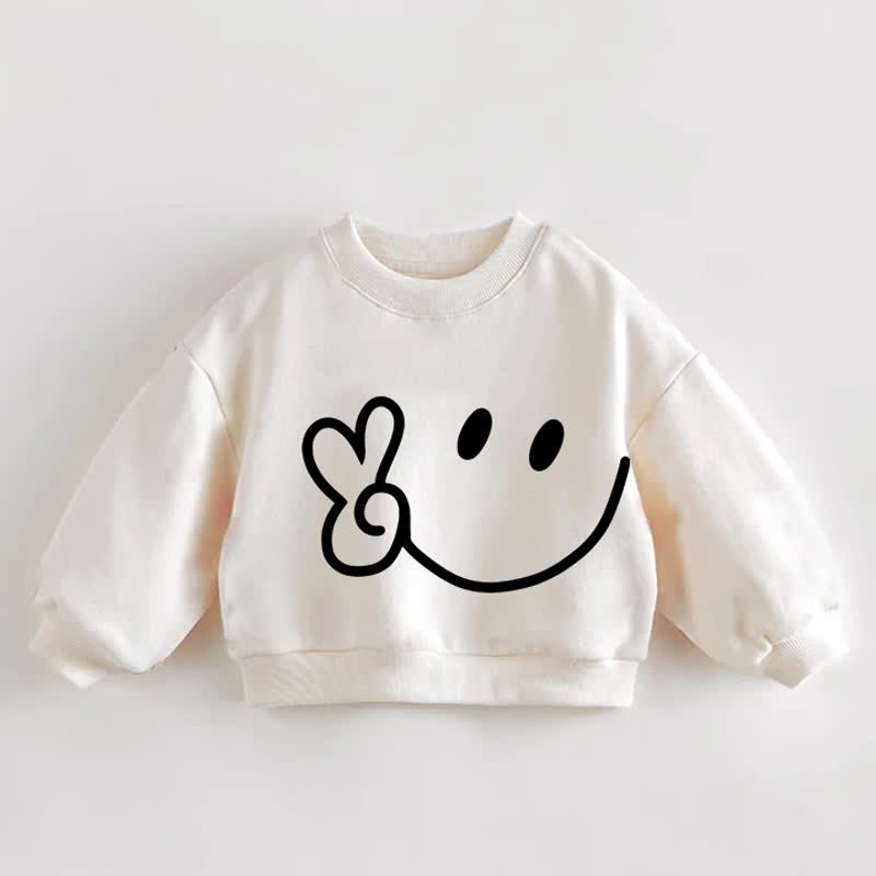 Baby Kleinkind Smiley Gesicht Friedenszeichen Creme Sweatshirt - Creme - 3-5J - image 1
