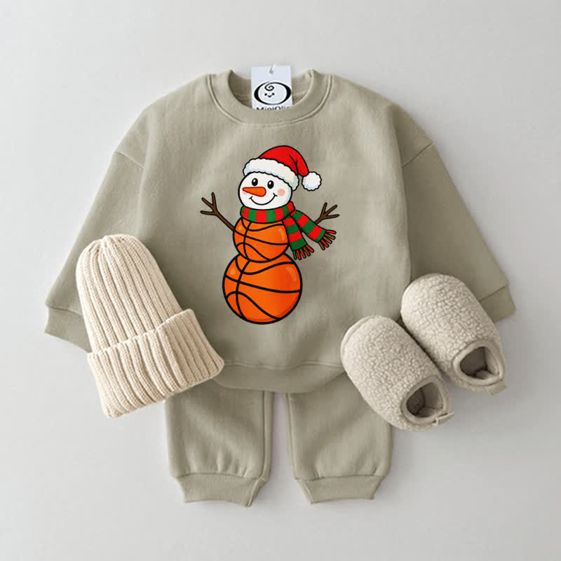 Baby Basketball- Sweatshirt mit Schneemann-Print, 2-teiliges Set - Grau Grün - 2-3J - image 2