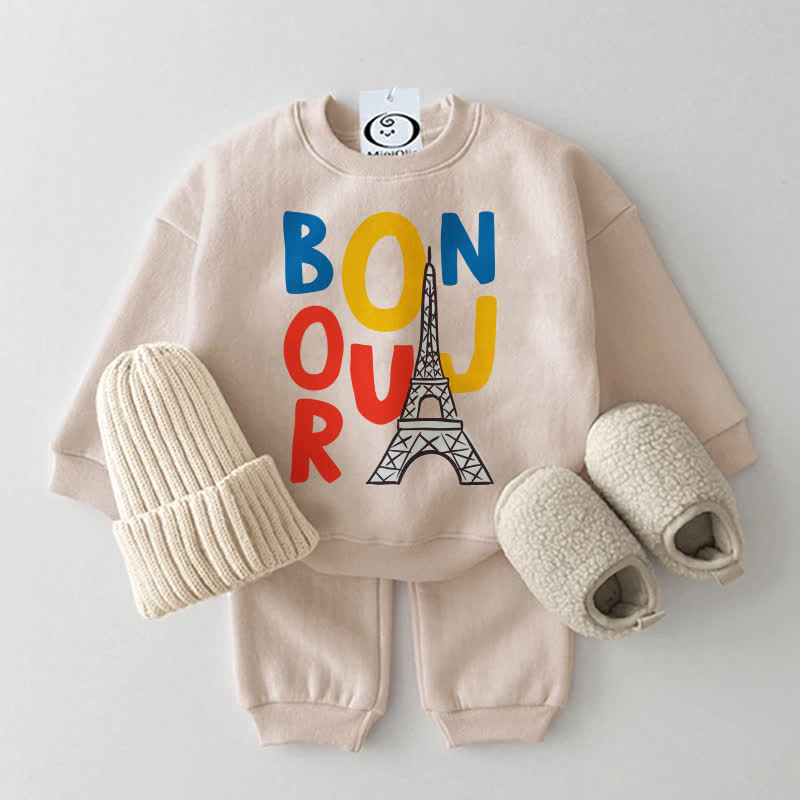 BONJOUR Baby Sweatshirt mit Eiffelturm-Print, 2-teiliges Set - Beige - 2-3J - image 1