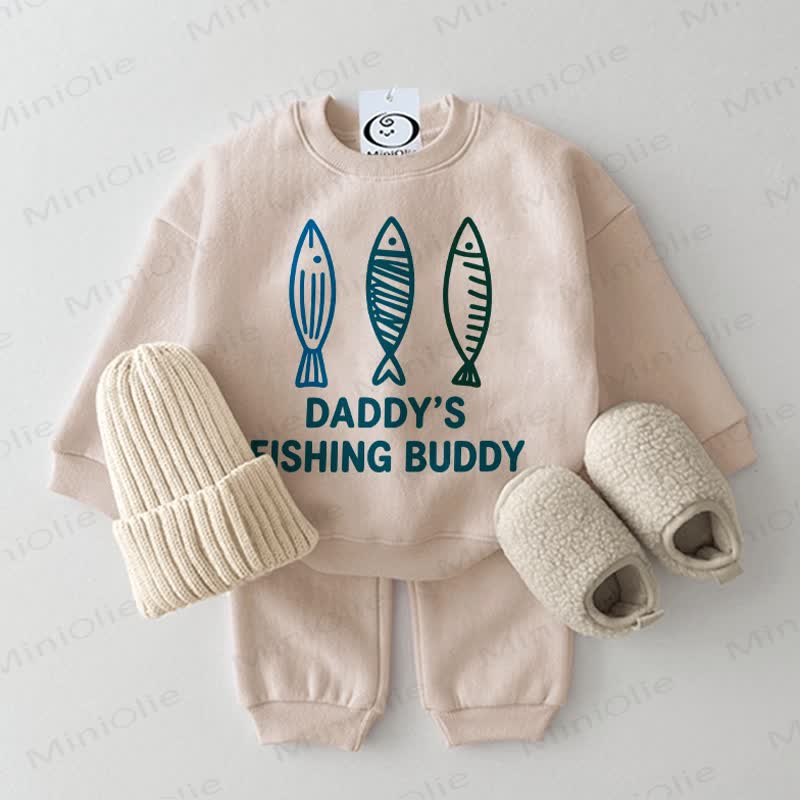 DADDY'S FISHING BUDDY Baby Beige Fisch Sweatshirt 2-teiliges Set - Beige - 2-3J - image 1