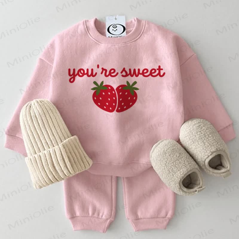 Rosa 'YOU 'RE SWEET Baby Erdbeere Sweatshirt 2-teiliges Set - Rosa - 2-3J - image 1