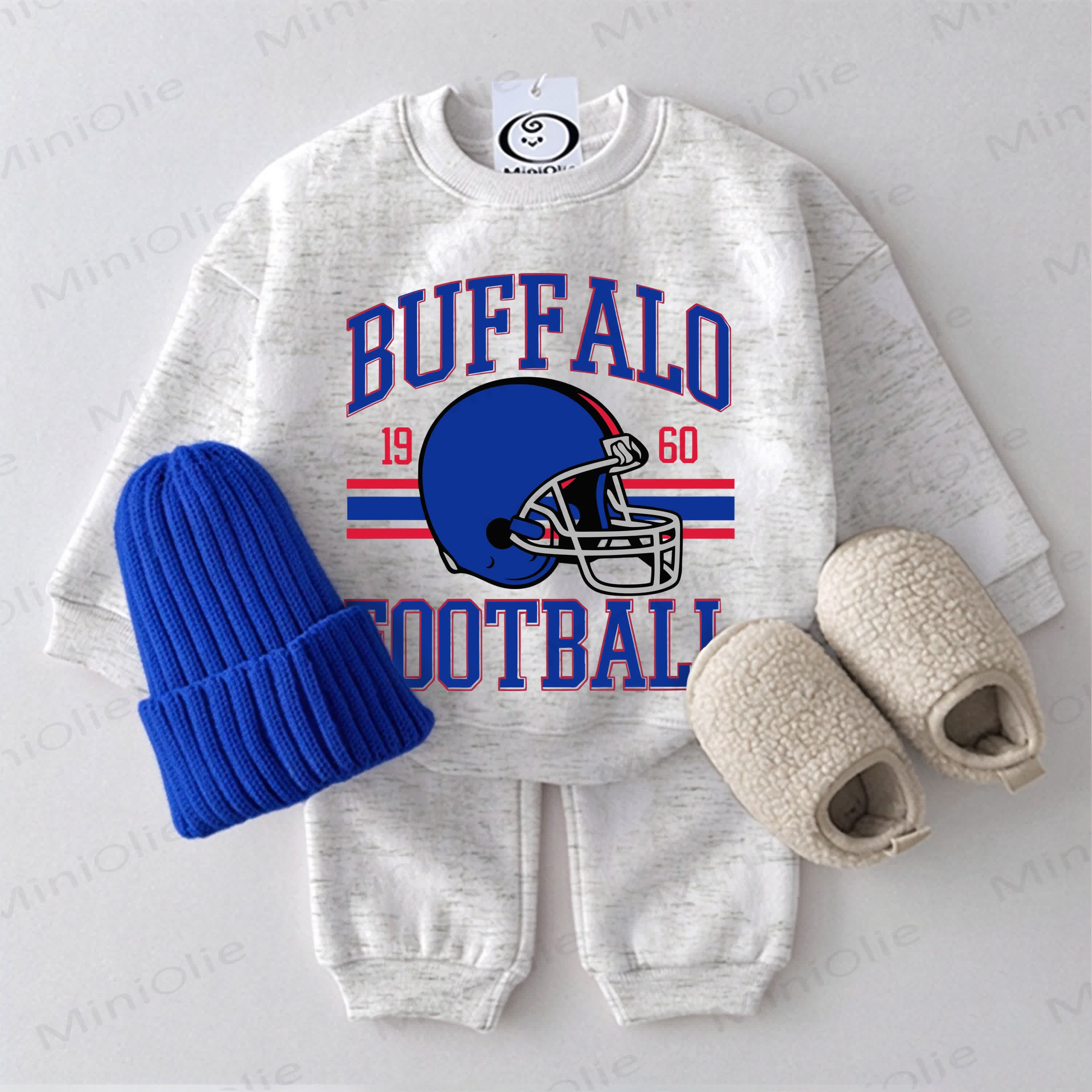 BUFFALO FOOTBALL Baby -Footballhelm, Hellgrau Sweatshirt , 2-teiliges Set - Hellgrau - 2-3J - image 1