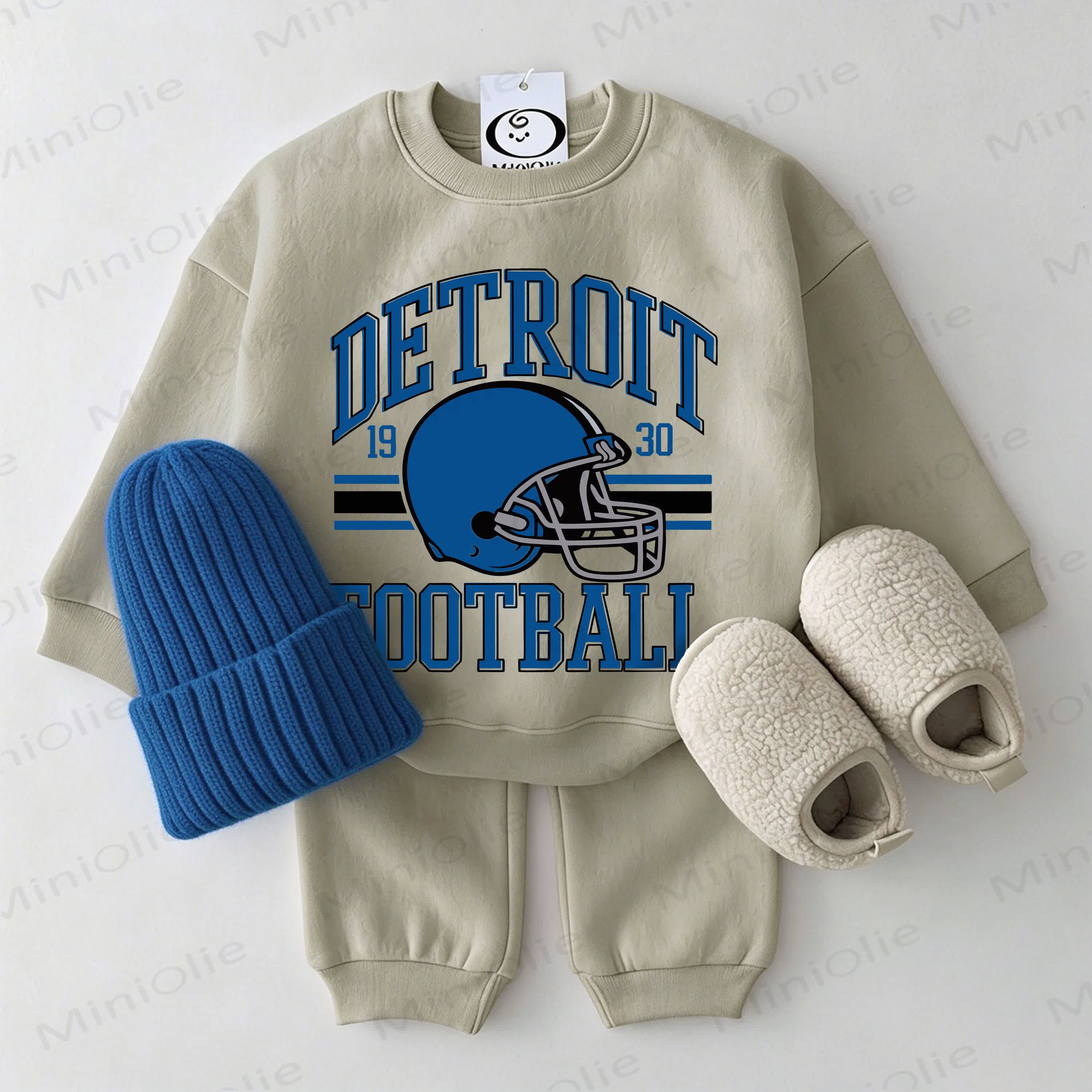 DETROIT FOOTBALL Baby Rugbyhelm , Grau Grün Sweatshirt, 2-teiliges Set - Grau Grün - 2-3J - image 1